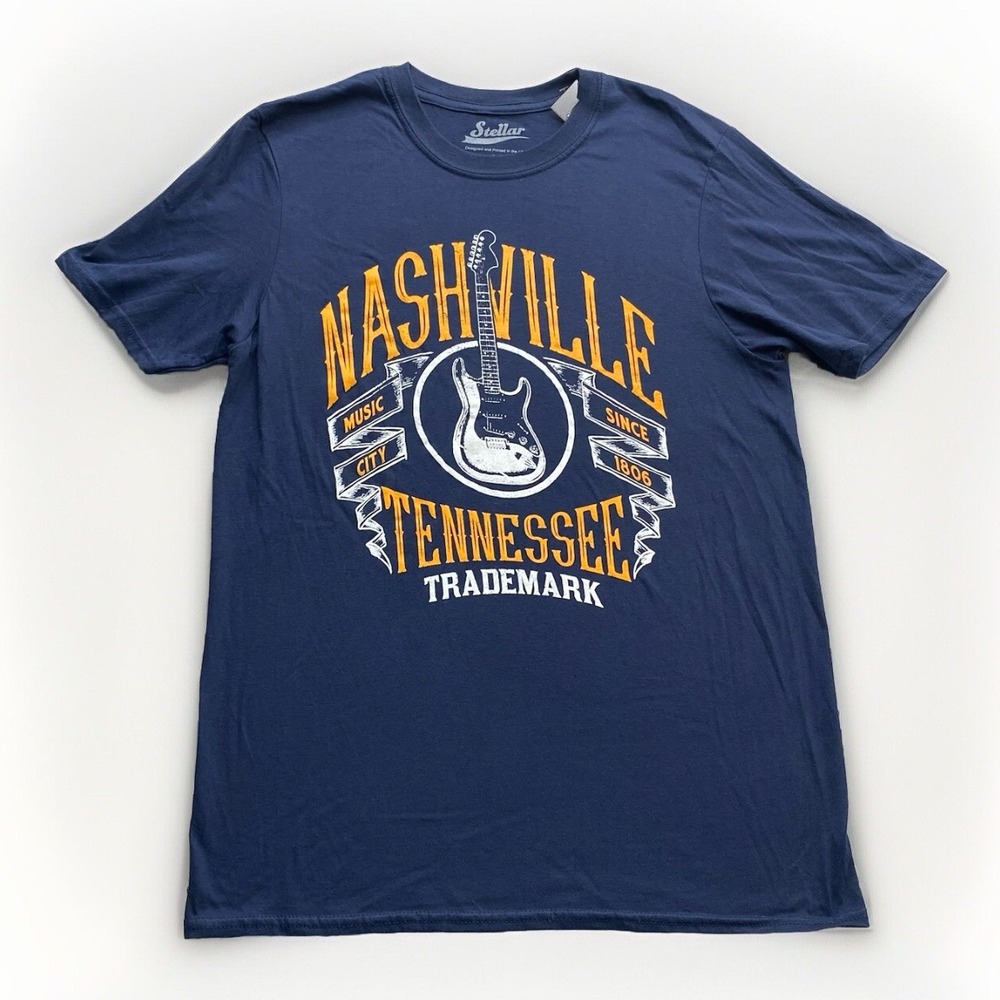 NWT Stellar Nashville Tennessee Guitar T Shirt Men's Medium Music Navy